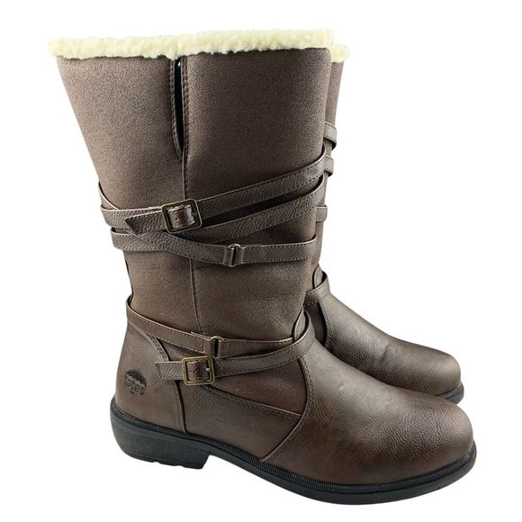 Totes Womens Dana Boots 10 M Brown Faux Leather Lined Winter Waterproof Side Zip - Picture 1 of 14